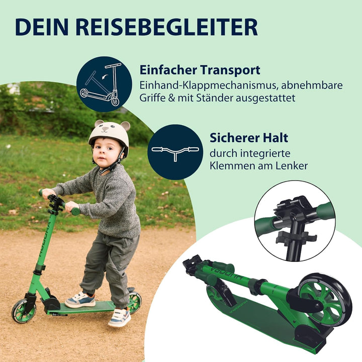 HUDORA Scooter Up 145 Junior - Hochwertiger & sicherer Kinder Roller ab 3 Jahre - Zusammenklappbarer