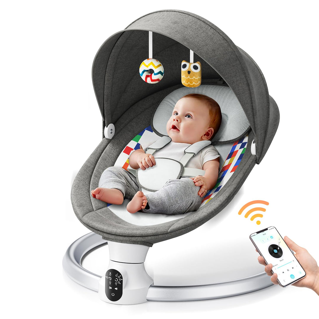 Hlieeosfcn Babywippe für Kinder,Babywippe Elektrisch mit 5 Natürlichen Schaukelgeschwindigkeiten,Ele
