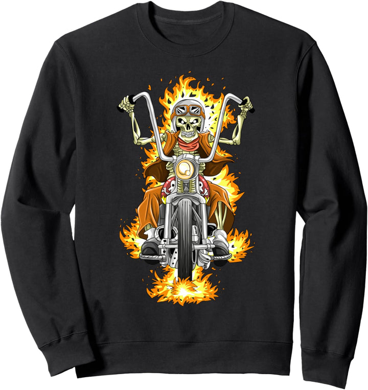 Motorrad Skelett / Motorradfahrer Flammen Sweatshirt