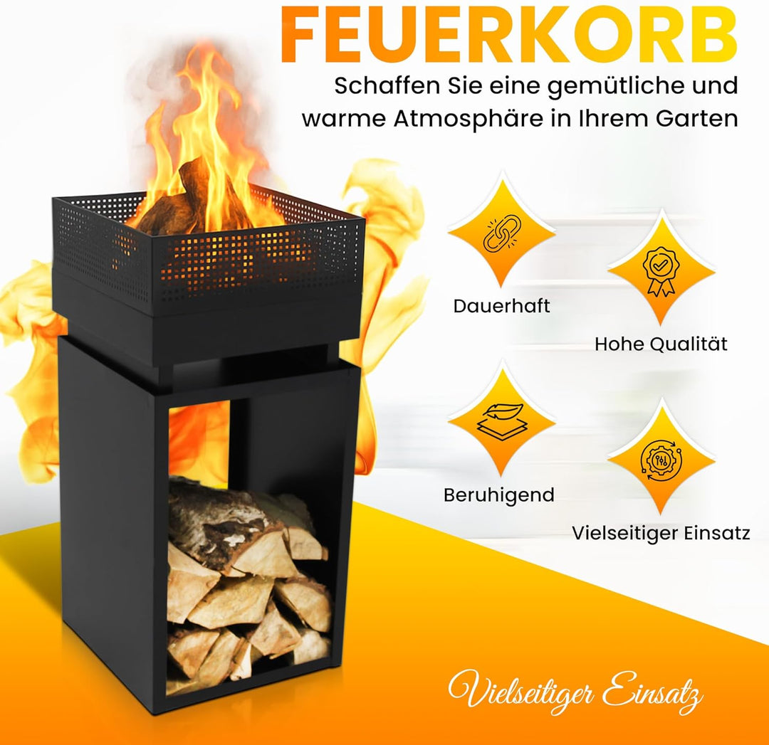 Feuerkorb mit Funkenschutz, Feuertonne, Holzofen,feuerschalen, Deko Terrasse, Aussenofen, Gartenkami