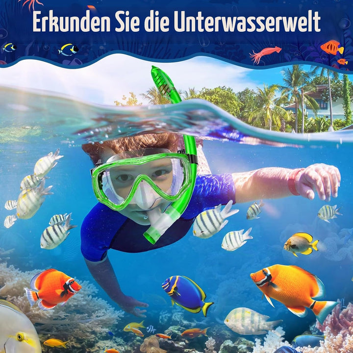 Schnorchelset Kinder - Taucherbrille Anti-Fog und Trocken Schnorchel - Anti-Leck Tauchmaske Dry Schn