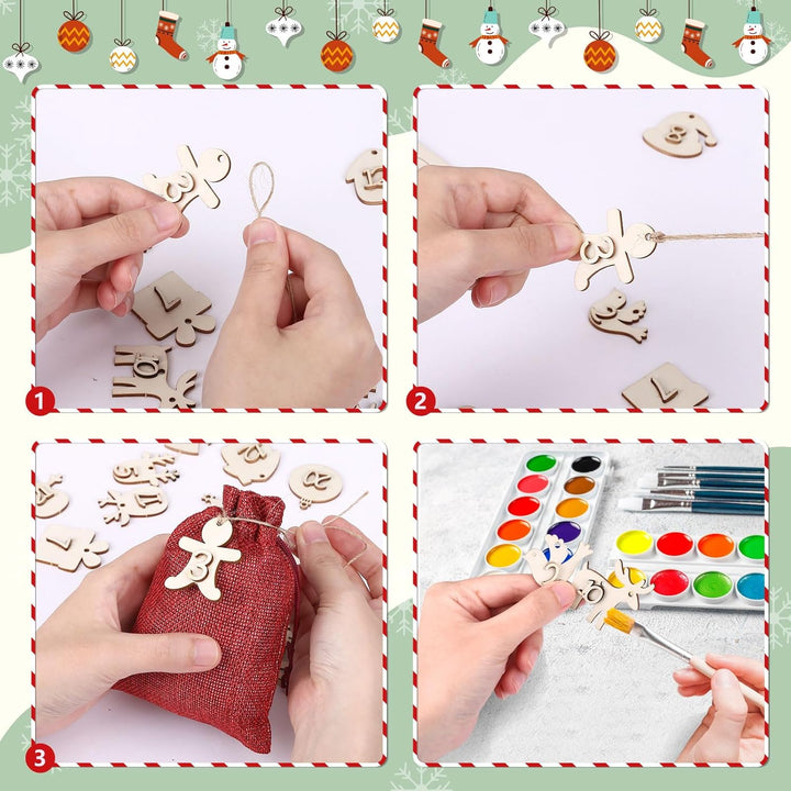 Naler 24 x Jutesäckchen Adventskalender Stoffbeutel mit Zahlen Holzanhänger Jute Beutel Säckchen für