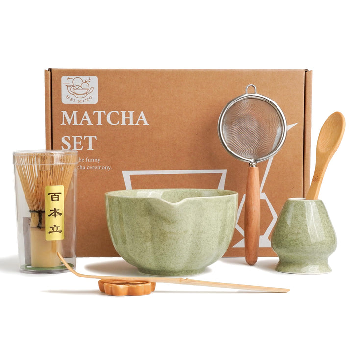 HEI MING Premium Matcha Set 7-teilig – Exklusives Teezeremonie-Set mit Bambus-Chasen (Besen), Grün K