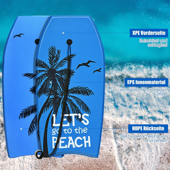 DREAMADE Bodyboard mit 90 cm Sicherheitsleine, bis zu 85kg belastbar, Surfbrett aus XPE & HDPE &EPS,
