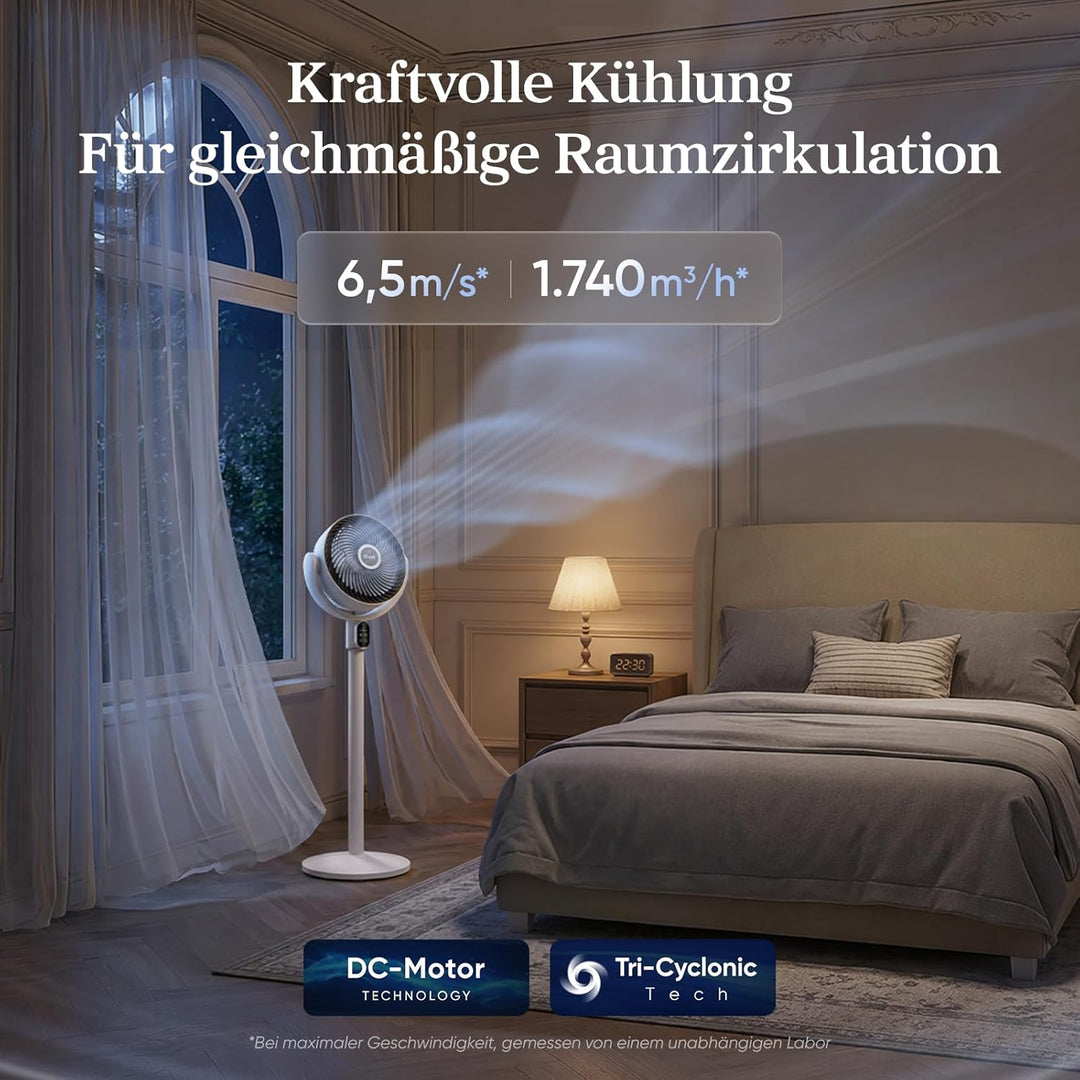 Levoit Standventilator mit DC Motor, 20dB leiser Ventilator, 1740m³/h Luftstrom, 24m Reichweite, 6,5