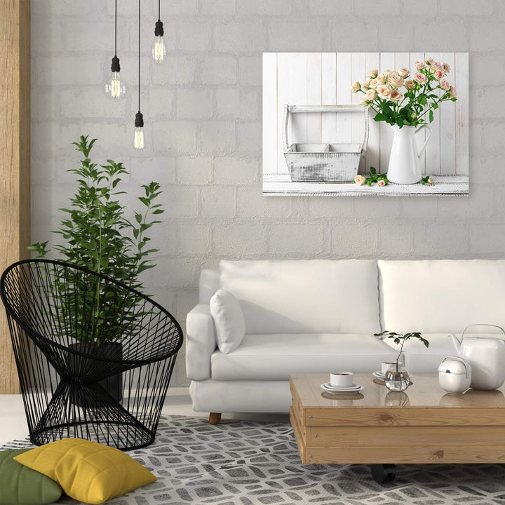 Feeby Wandbild Blumen Druckbild Leinwandbild rustikal Weiss 100x70 cm M14323 100x70 cm, M14323 100x7