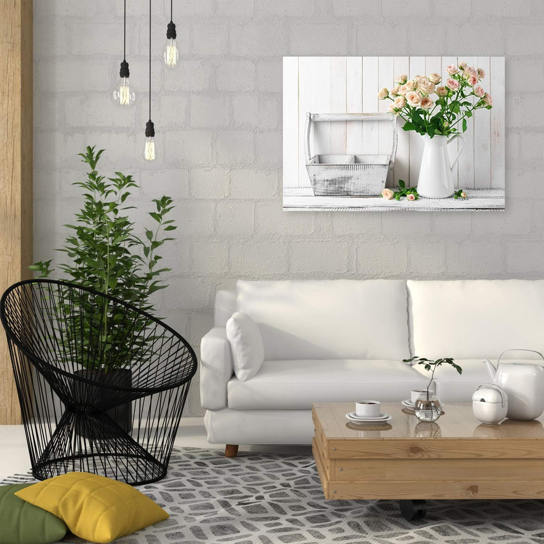 Feeby Bild auf Leinwand Blumen Kunstdruck modern rustikal Weiss 80x60 cm M14323 80x60 cm, M14323 80x