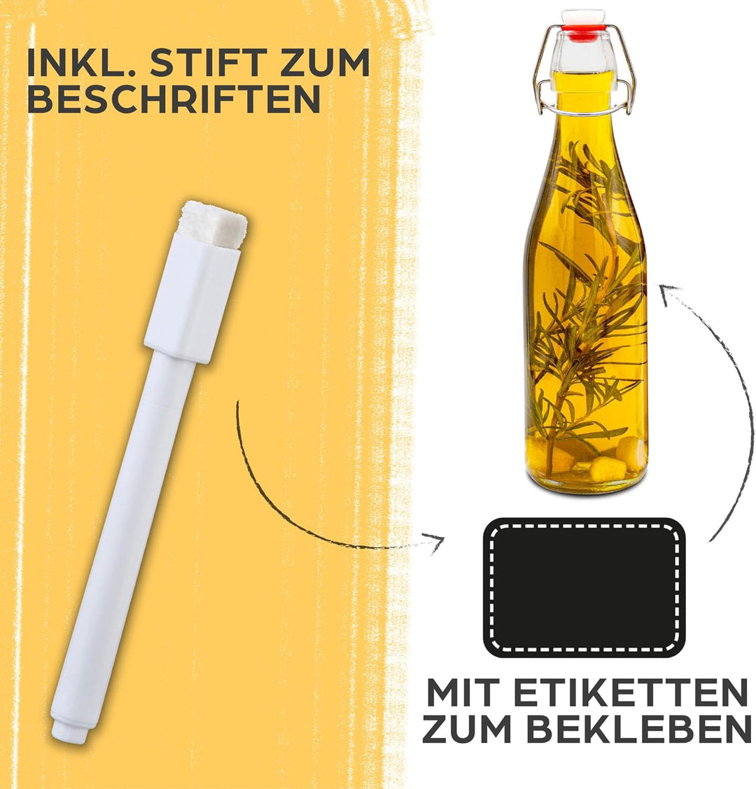 Praknu 12er Set Glasflaschen 500ml mit Bügelverschluss - Bügelflaschen Zum Befüllen - inkl 12 Extra