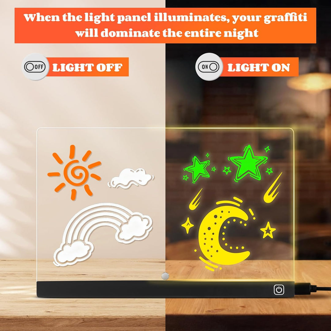 Thlevel LED Zeichentafel Transparente Acryl Maltafel 30x20cm mit 7 Farben unt Schalter Abwischbar No