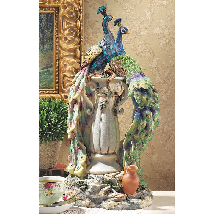Design Toscano Pfauen im Paradies Dekostatue, Polyresin, vollfarbe, 48 cm, Pfauen im Paradies