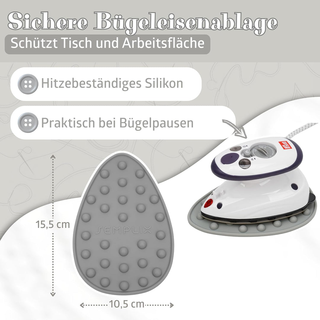 Prym Mini Dampf Bügeleisen Mit SEMPLIX Silikon Ablage (grau) Im Set, Kleines Leichtes Dampf Bügeleis