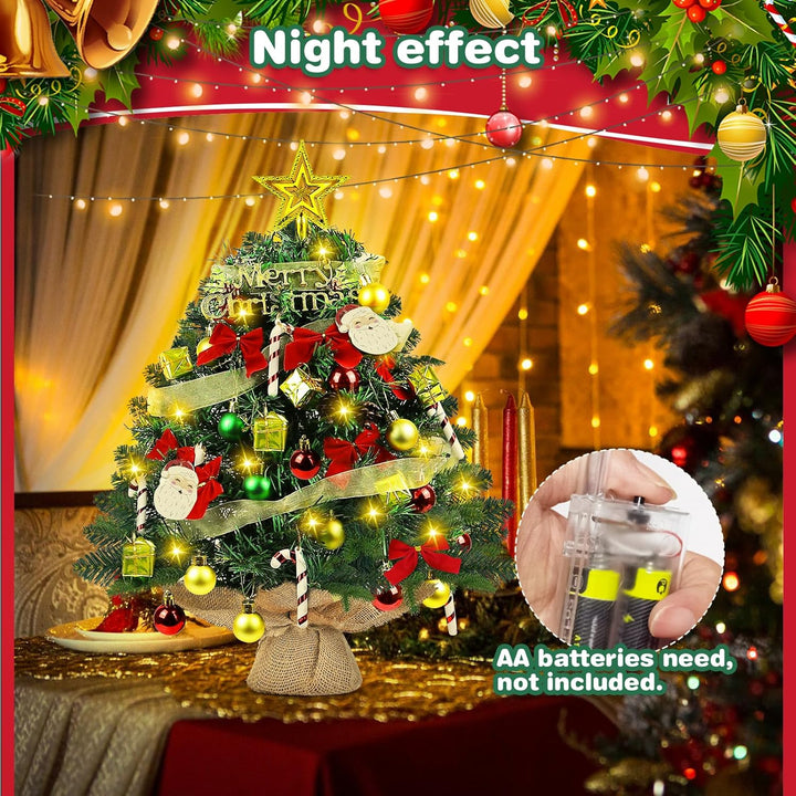 Mini Weihnachtsbaum mit Beleuchtung LED 60cm, Kleiner Tisch Weihnachtsbaum mit Kiefernzapfen Geschmü