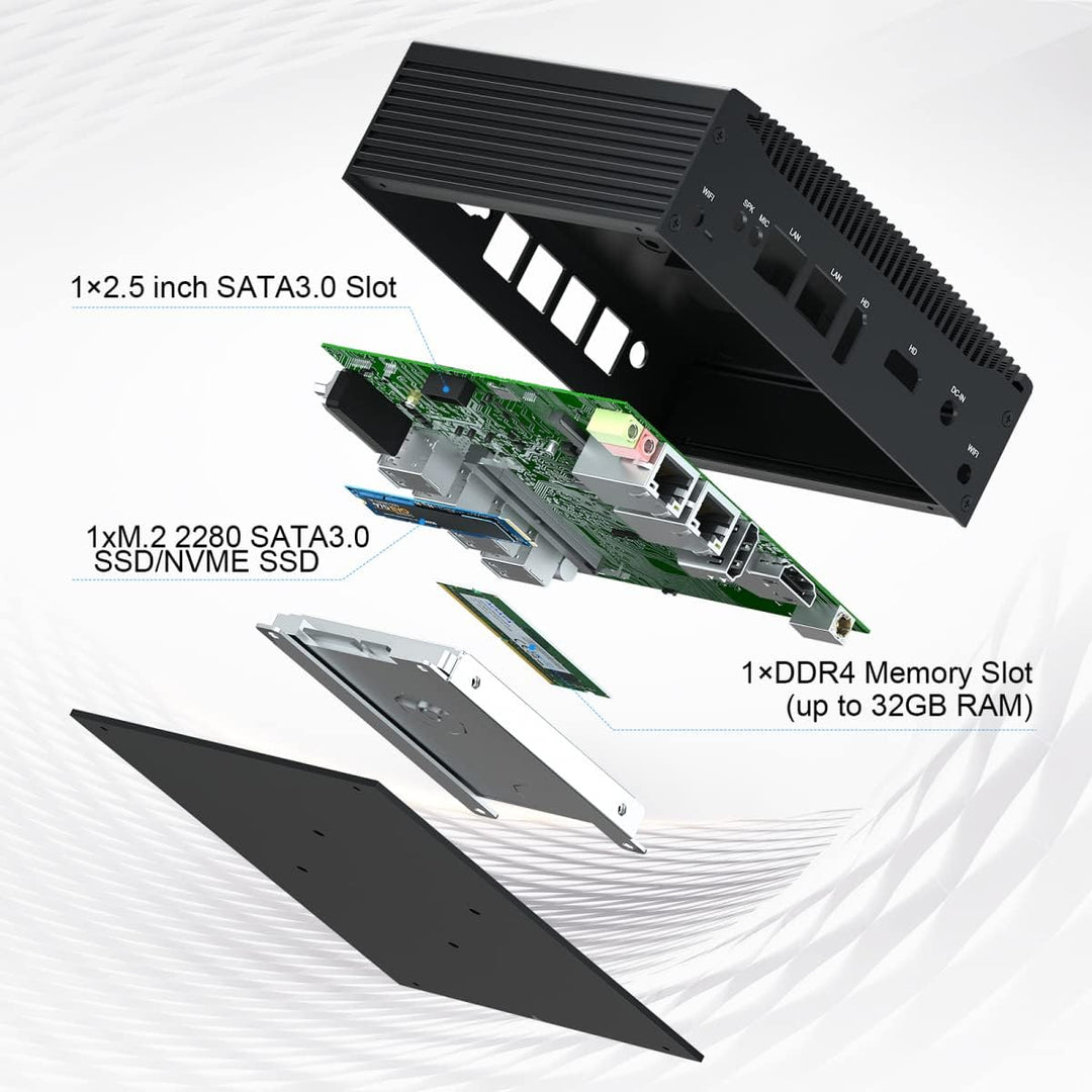 BASOARO Lüfterloser Industrie Mini PC i5, Mini Computer Win 11 Pro, 16G RAM 256G SSD Core i5 8260U I