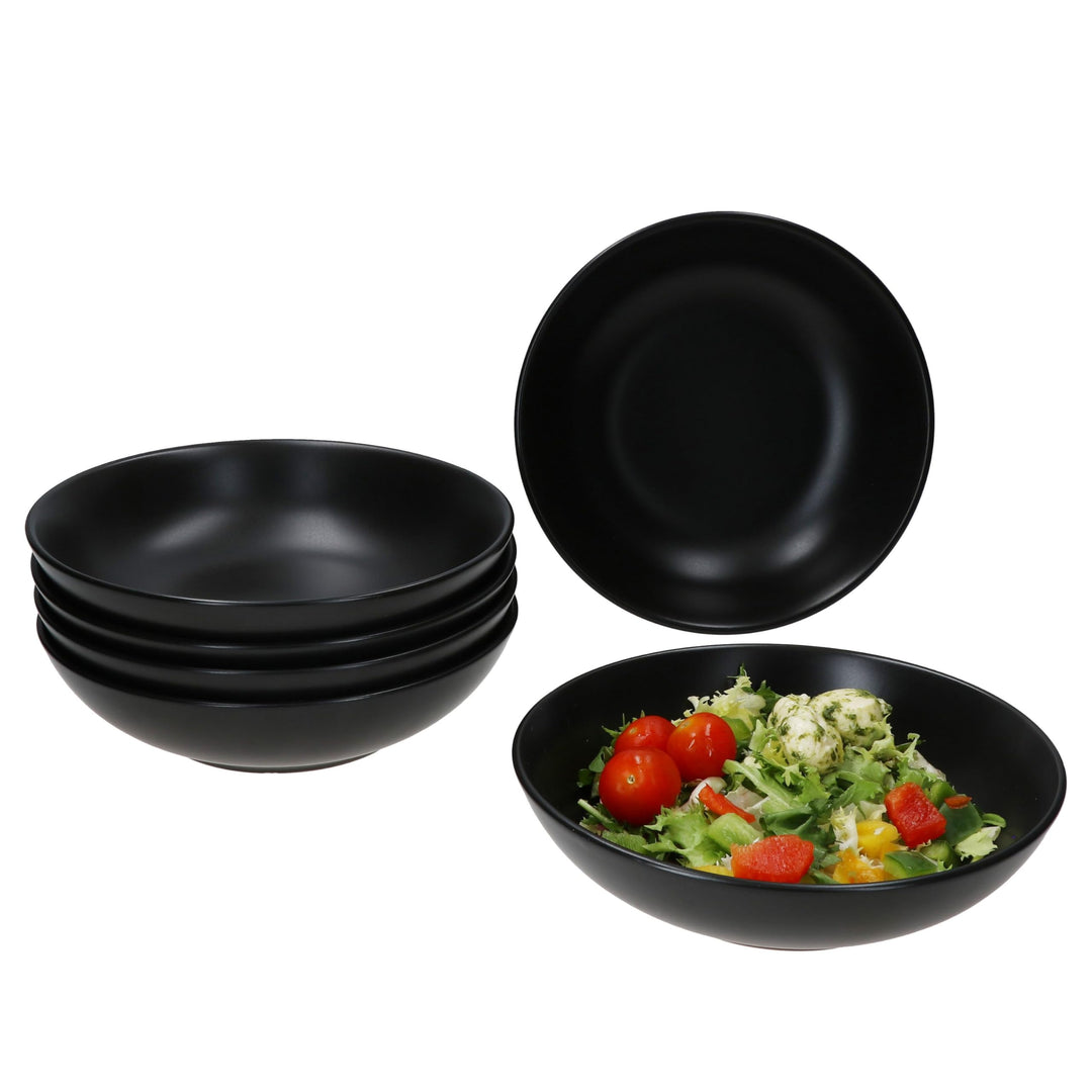 MamboCat Panther 6er Set Suppenteller schwarz I 420ml I matte tiefe Steingut-Teller für 6 Personen I