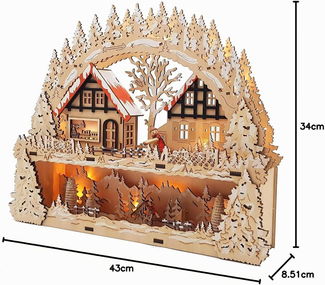 Wichtelstube-Kollektion Holzkunst LED Schwibbogen mit Podest Winterdorf im Erzgebirge Schwibbogen Li