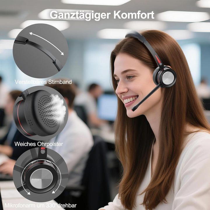 Headset mit Mikrofon Bluetooth, Mono Kabellose Headset für PC Laptop, Noise Canceling Wireless mit M