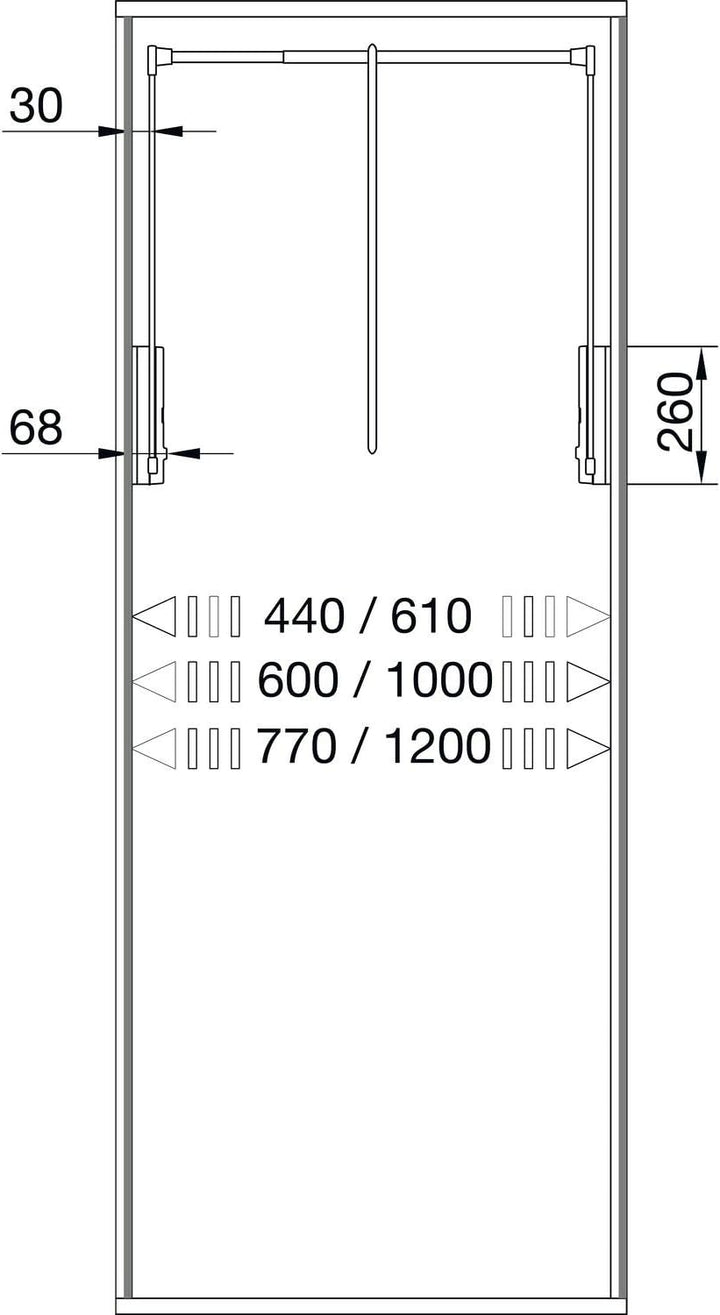 Servetto SE08LA GA0 Kleiderlift Junior, H 850,KB 770-1200mm, Tragkr.10KG, KS FE SIL.grau, grau/silbe