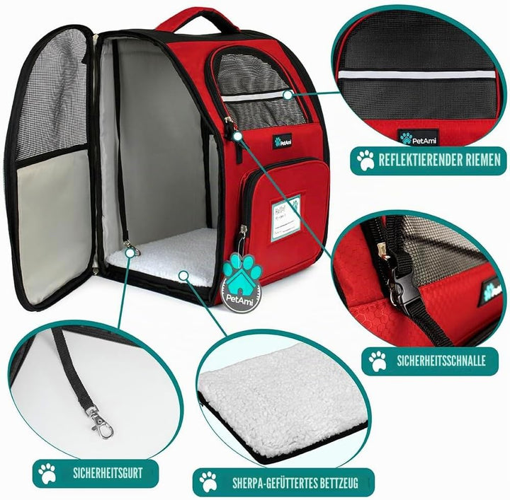 PetAmi Hunderucksack für kleine und grosse Katzen, Haustiere, Welpen, belüfteter Haustier-Wanderruck