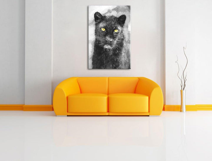 prächtiger Panther schwarz/weiss Deluxe Format: 100x70 cm auf Leinwand, XXL riesige Bilder fertig ge