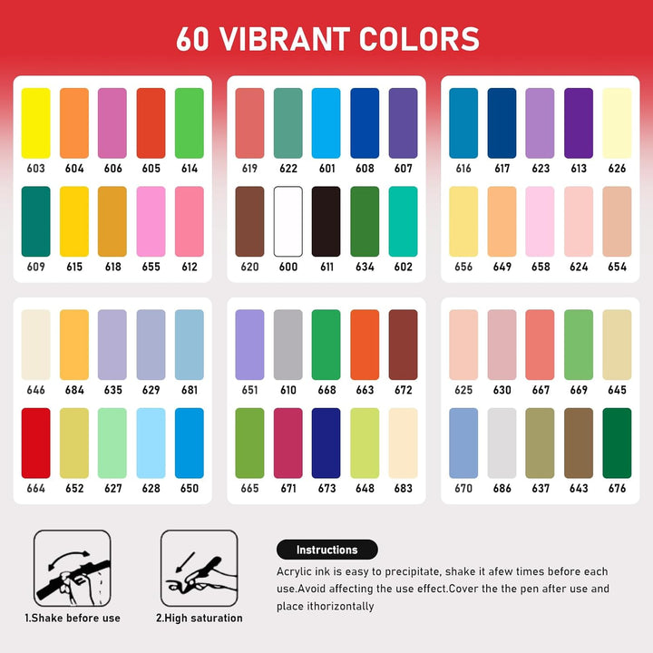 60 Farben Acrylstifte für Steine Wasserfest, Permanent Acrylic Marker, Pinselspitze Acrylstifte für