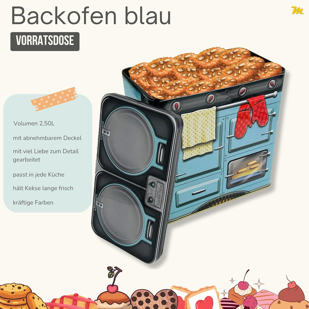 Nostalgischer Backofen blau - Dose in Form eines nostalgischen Backofens mit vielen Details - Keksdo