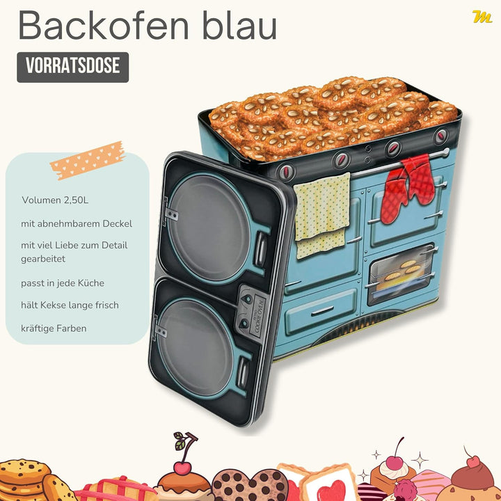 Nostalgischer Backofen blau - Dose in Form eines nostalgischen Backofens mit vielen Details - Keksdo