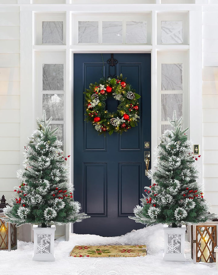 2PCS 90cm Weihnachtsbaum künstlich mit 78 Beleuchtung,Batteriebetrieben Pre-lit Premium Snow Flocked
