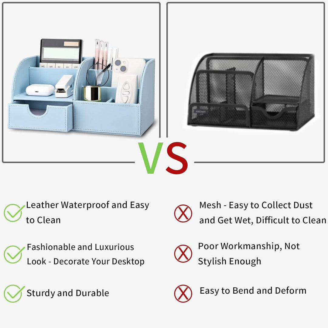 KINGFOM Büro Schreibtisch Organizer Ordnungssystem Tisch Organizer PU Leder Stiftehalter Stiftebox S