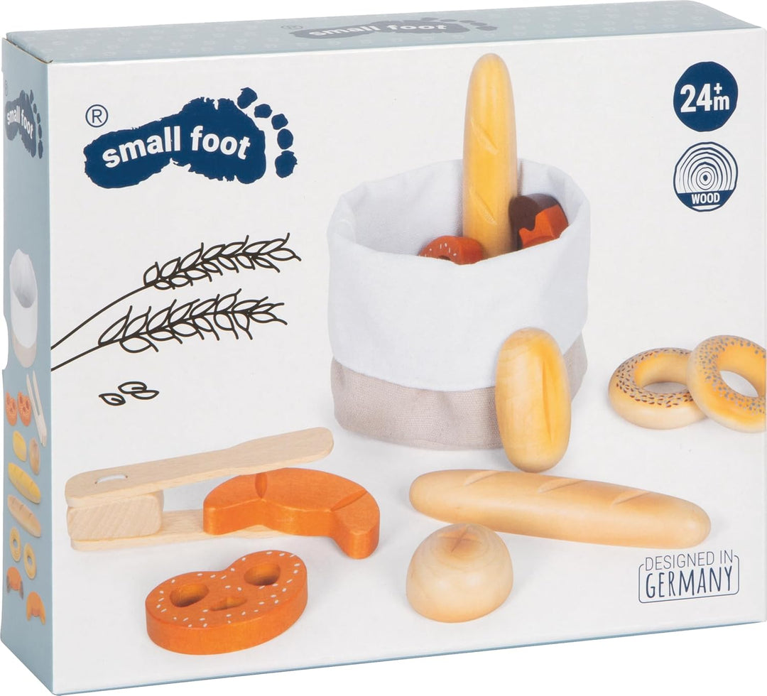 small foot Brotkorb-Set "fresh" aus Holz, mit Backzange, Zubehör für Kinderküche und Kaufladen, ab 3