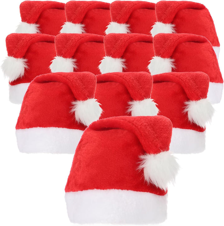 com-four® 12x Nikolausmütze aus Plüsch mit Bommel – X-Mas Weihnachtsmütze für Weihnachten und Nikola