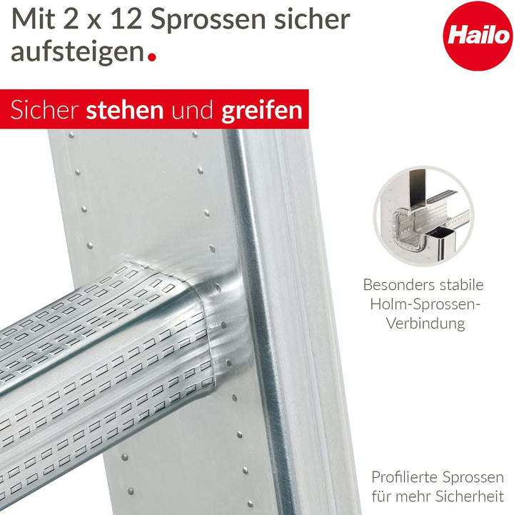 Hailo S80 ProfiStep Duo Alu-Schiebeleiter - 2 x 12 Sprossen belastbar bis 150 kg - Rastsystem mit An
