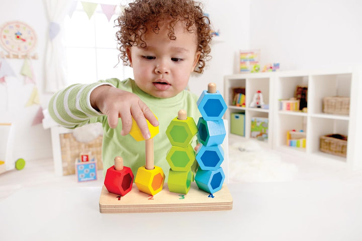 Hape Zähl- und Steckspiel, Holz Lernspielzeug, Motorikspielzeug, Zahlen &amp; Farben Lernen, Steckspiel