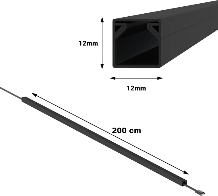 Kabelkanal Selbstklebend Pro mit Schaumklebeband, Kabelschacht 2m 12x12mm - 1x2m, Black - Schwarz 2m