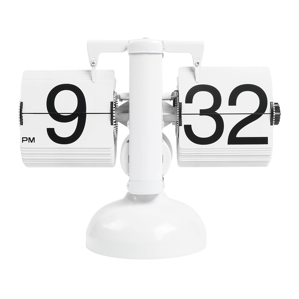mooas Flip Schreibtischuhr (weiss) Retro Vintage Design Auto Flip Clock Schreibtischuhr Tischuhr Gro