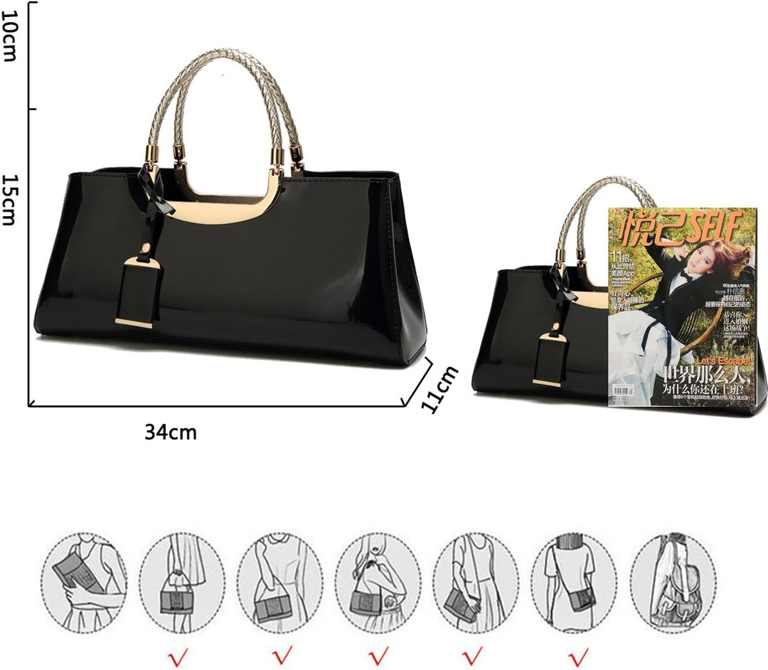 Coolives Damen Handtasche Tasche aus PU-Lackleder Henkeltasche Abendtasche Schultertasche Umhängetas