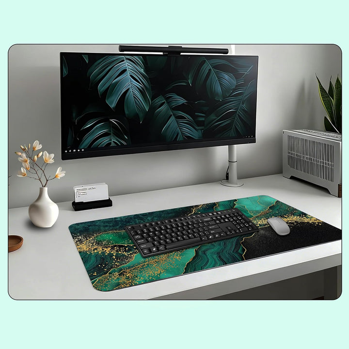 4-In-1-Schreibtischunterlage Im Grünen Marmor-Design, Inkl. Maus-Tastatur-Handgelenkauflage &amp; Unters