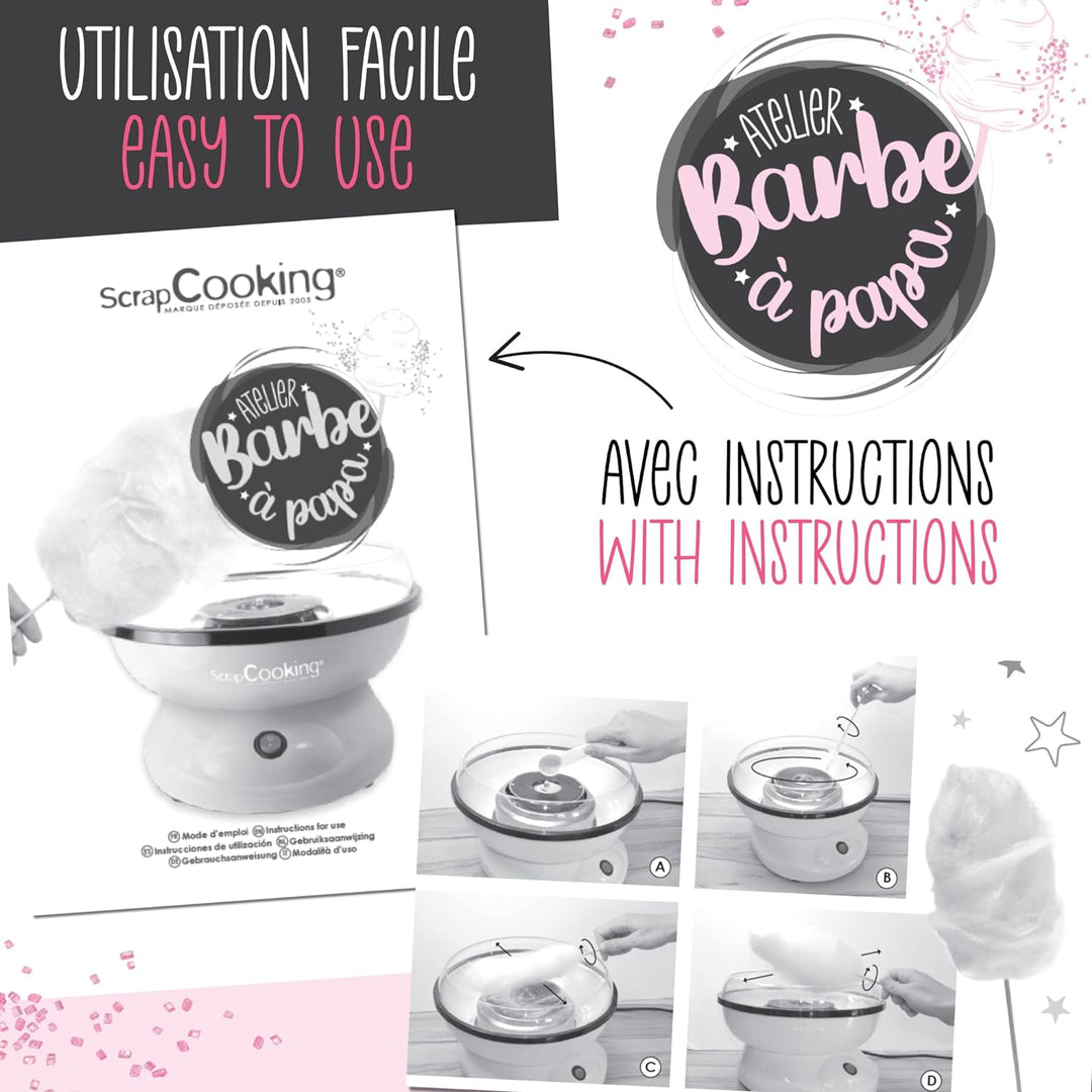 ScrapCooking 3900 Zuckerwattemaschine Cotton Candy Factory Ø 28 cm, Mit Stäbchen, Messlöffel, Süsse