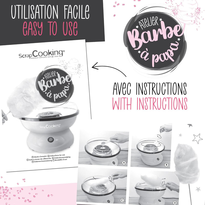 ScrapCooking 3900 Zuckerwattemaschine Cotton Candy Factory Ø 28 cm, Mit Stäbchen, Messlöffel, Süsse
