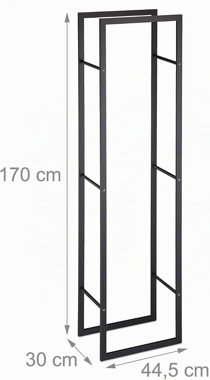 Relaxdays Kaminholzregal für innen, hohes Feuerholzregal für Kamin &amp; Ofen, Stahl, HxBxT: 170 x 44,5