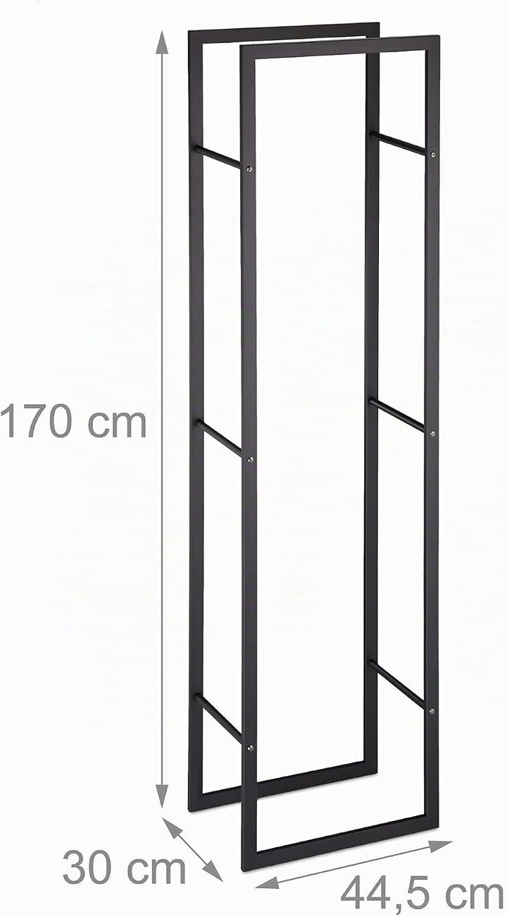 Relaxdays Kaminholzregal für innen, hohes Feuerholzregal für Kamin &amp; Ofen, Stahl, HxBxT: 170 x 44,5
