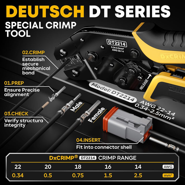 DxCRIMP Crimpzange Deutsch Stecker Set, 2/3/4/6/8/12 polig DT Steckverbinder Kfz Wasserdichter Set,