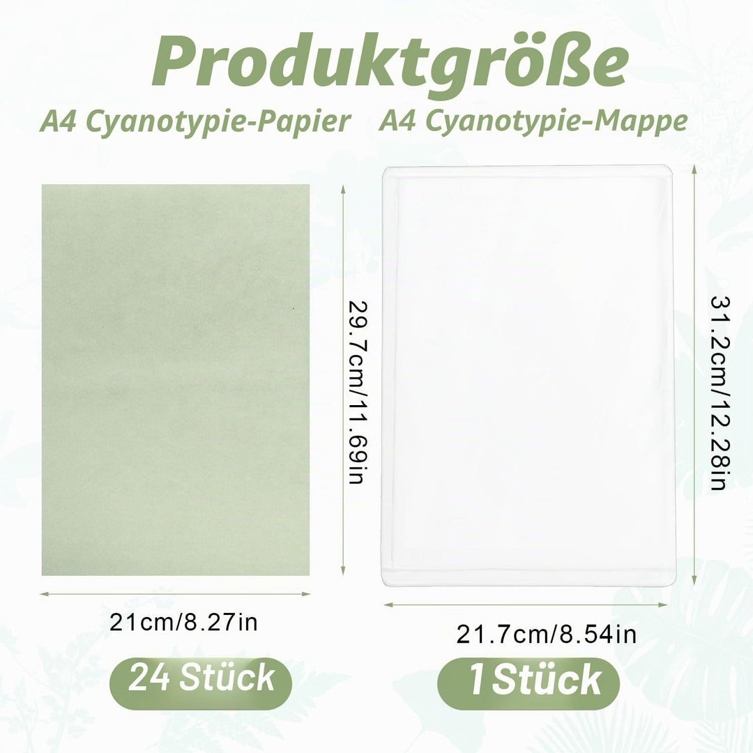 24st Sonnendruckpapier Set, A4 Cyanotypie Papier und Ordner Hochempfindlich Sonnen-/Solaraktiviert K