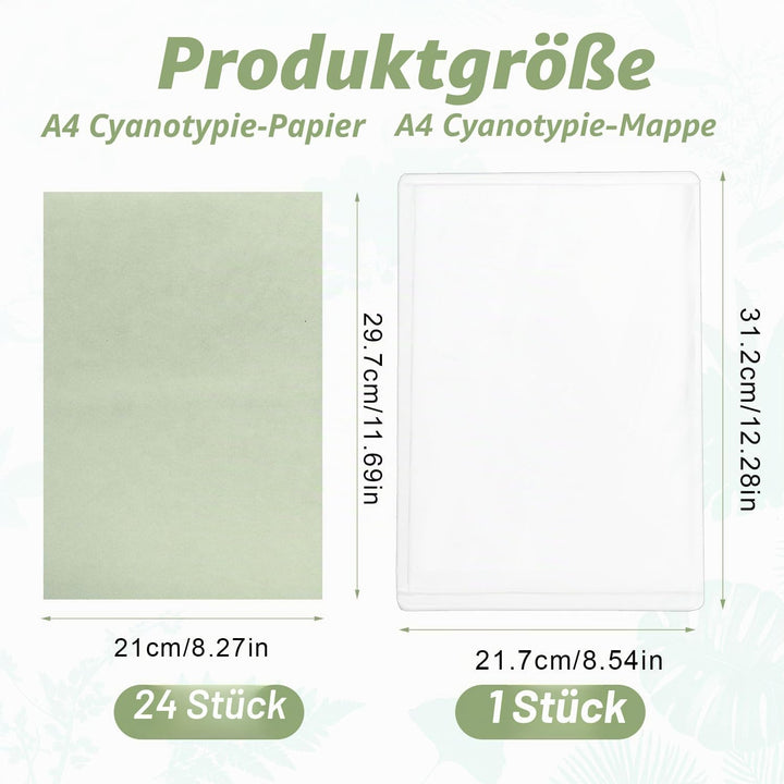 24st Sonnendruckpapier Set, A4 Cyanotypie Papier und Ordner Hochempfindlich Sonnen-/Solaraktiviert K