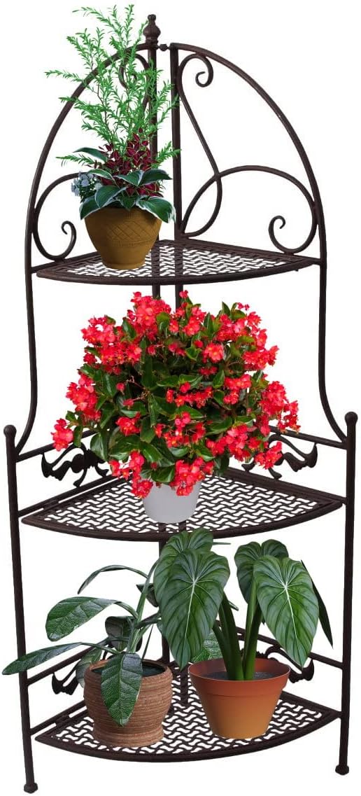 PrimoLiving Metall Garten Regal - Pflanzen Blumen Eckregal aus Metall - Pflanzenregal Garten und Bal