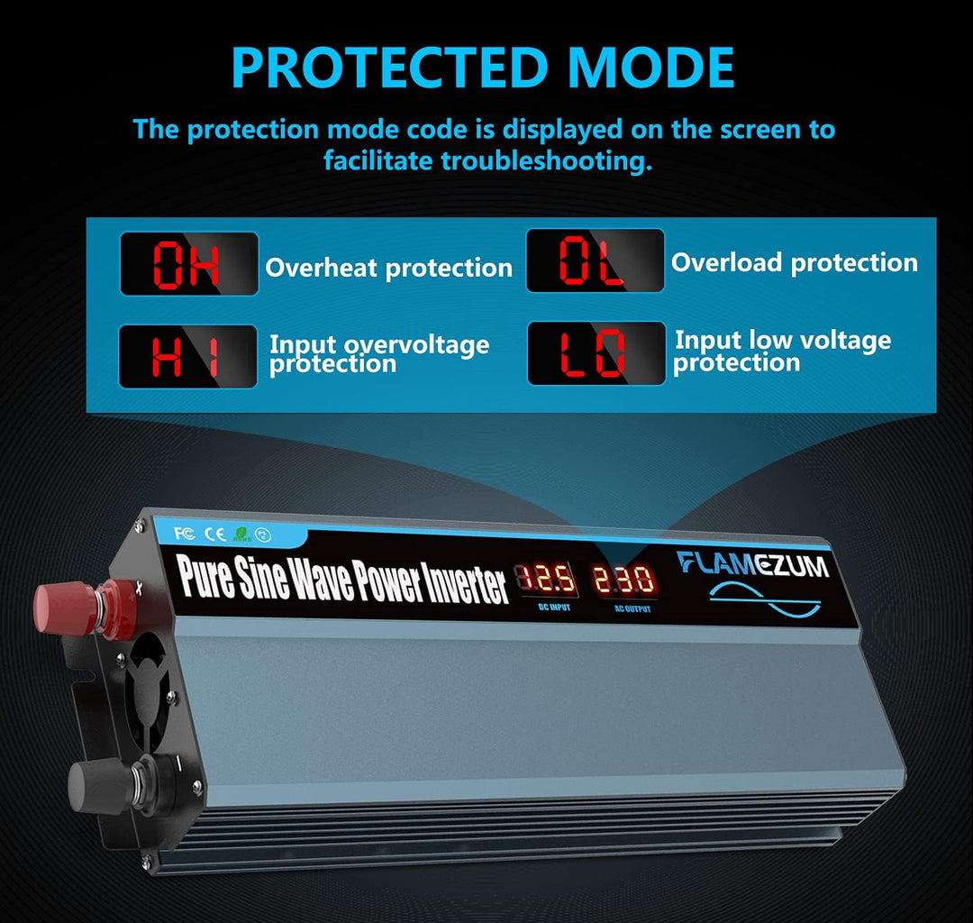 1000W/2000W Spannungswandler 12v auf 230v Reiner Sinus Wechselrichter Auto Power Inverter Konverter