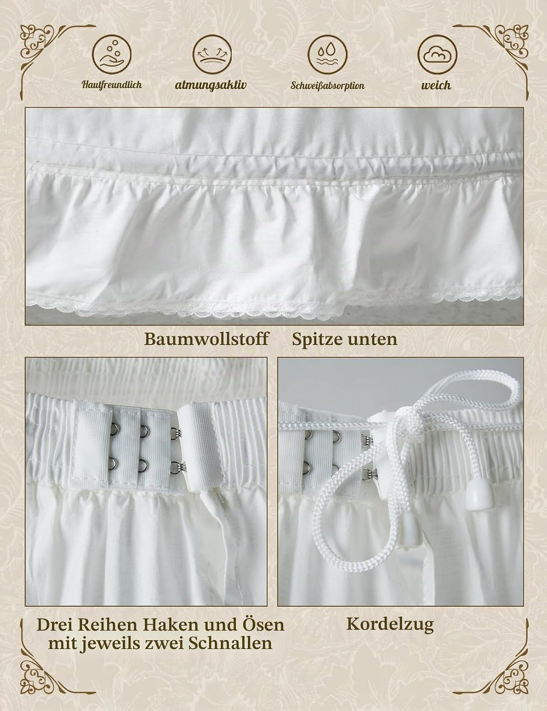 BEAUTELICATE Petticoat Reifrock 100% Baumwolle Unterröcke Lang Vintage Für Damen Brautkleid Hochzeit