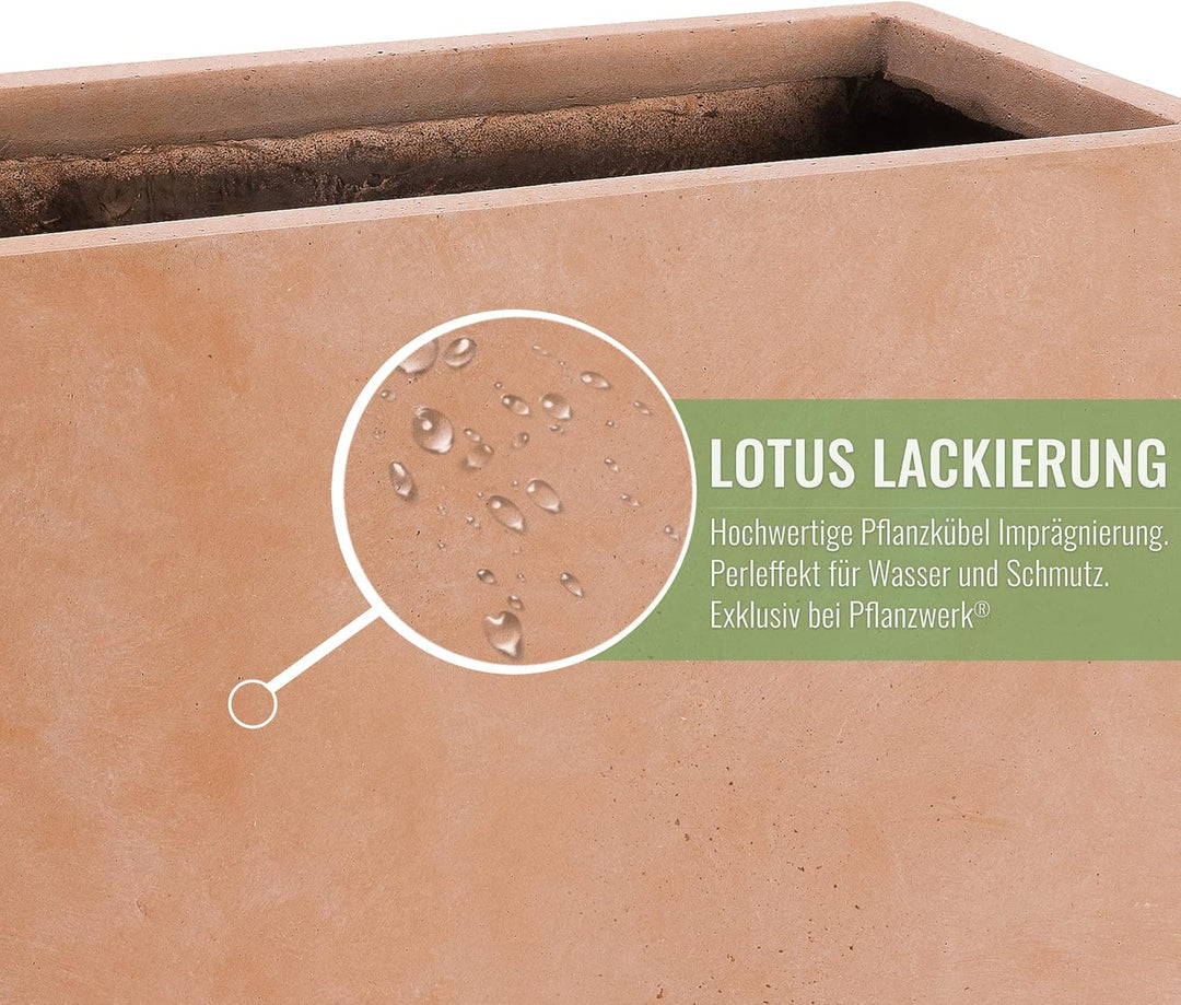 Pflanzwerk® Pflanzkübel TUB Terrakotta 45x100x45cm XXL – Rechteckig – Grosser Fiberglas Blumenkübel