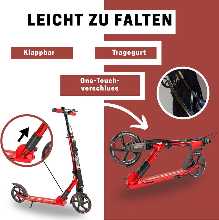 Best Sporting High End Scooter Erwachsene I klappbarer Roller mit Ständer, Handbremse, Klingel und T