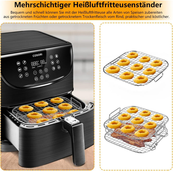 Rack für Cosori Air Fryer,304 Edelstahl 2-lagiger Dehydrator-Grillrost Rack Zubehör für COSORI 5,5 L