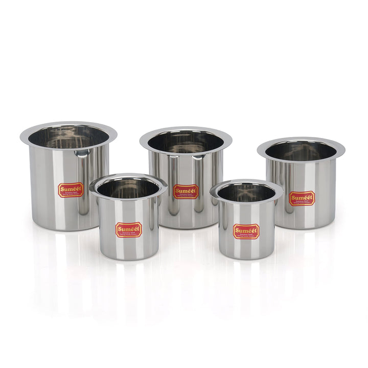 Sumeet Edelstahl Ganj/Milchkessel/Milchtopf/langes Tapeli-Set von 5 Stück (1150 ml, 1450 ml, 1800 ml
